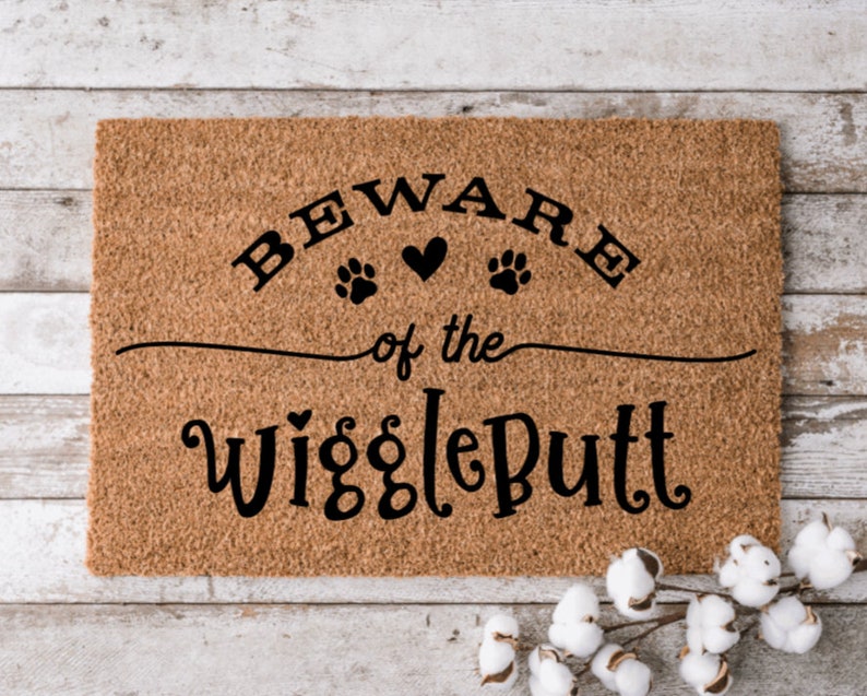 Beware of the Wiggle Butts Paw Print Pet Family Doormat Welcome Mat Dog Door Mat Housewarming Gift Home Decor