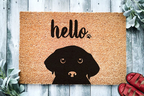 Black Labrador Hello Cute Lab Dog Peeking Doormat Welcome Mat Funny Door MatHome Doormat Housewarming