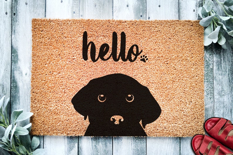 Black Labrador Hello Cute Lab Dog Peeking Doormat Welcome Mat Funny Door MatHome Doormat Housewarming