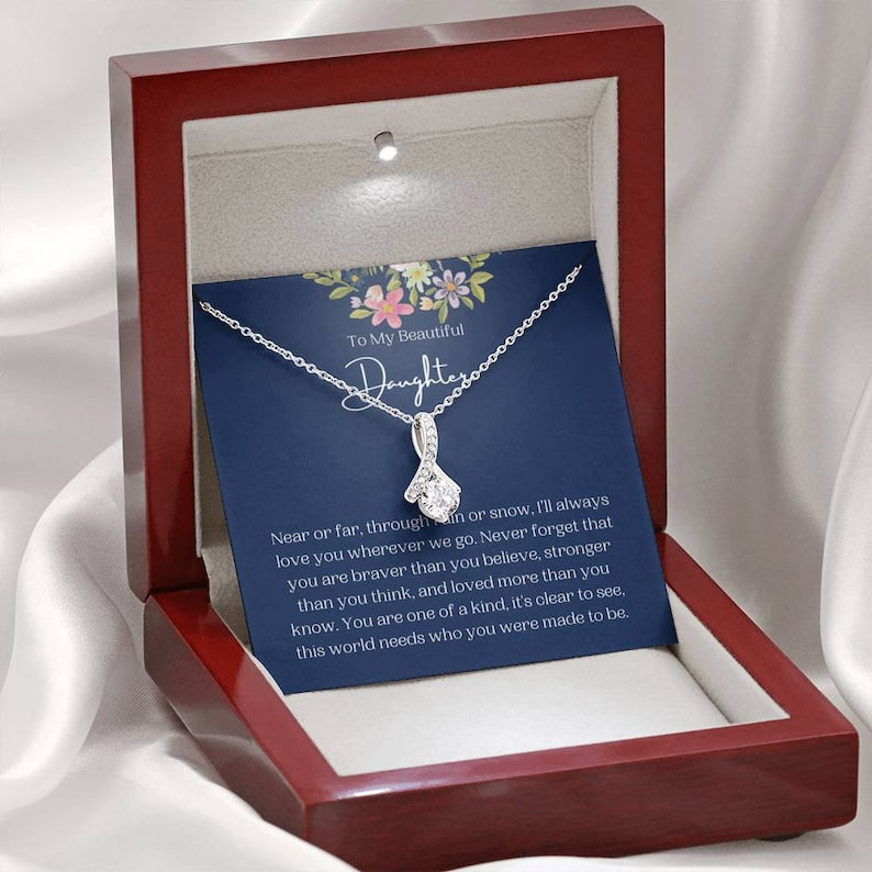 To My Beautiful Daughter Alluring Beauty Necklace, Daughter Gifts From Dad, Mom To Daughter Present, Daughter Graduation, Daughter Mother's Day