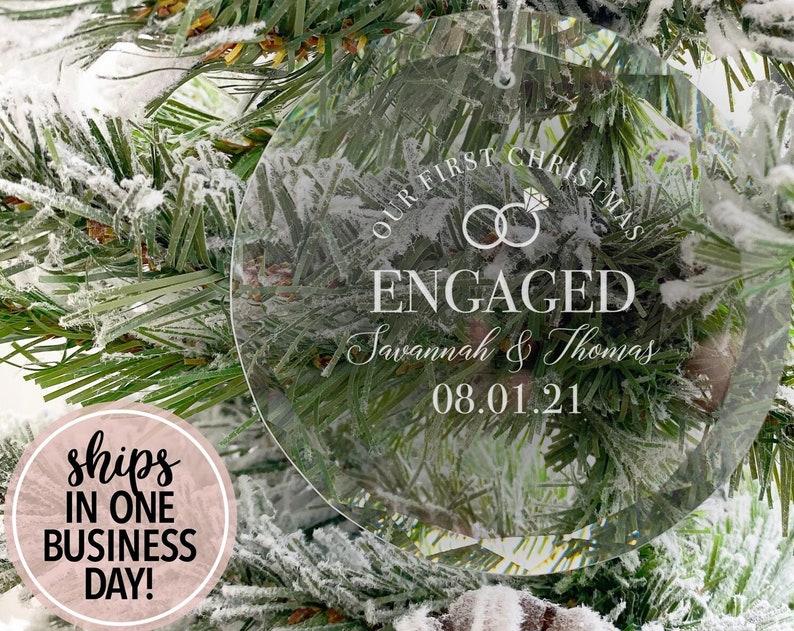 Engaged Ornament | Engraved Engaged Christmas Our First Christmas Engaged Glass Ornament Christmas Gift