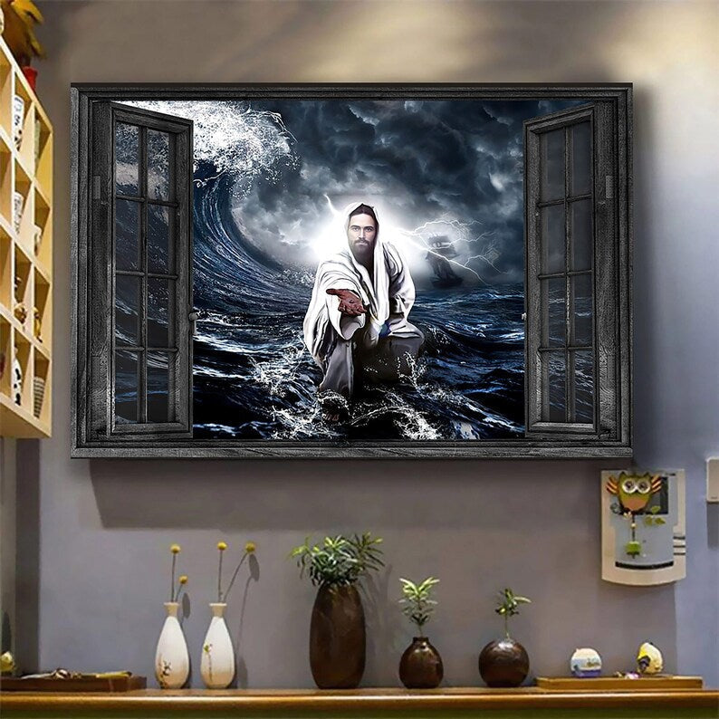 Jesus Give Me Your Hand Water Ocean Window Frame - Matte Canvas