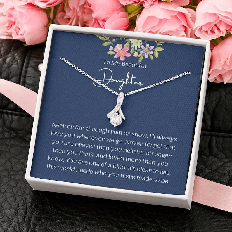 To My Beautiful Daughter Alluring Beauty Necklace, Daughter Gifts From Dad, Mom To Daughter Present, Daughter Graduation, Daughter Mother's Day