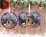 Oh Holy Night Nativity Christmas Ornament Bundle Benelux & Round Png Sublimation Template, Religious Sublimation Designs Instant Download