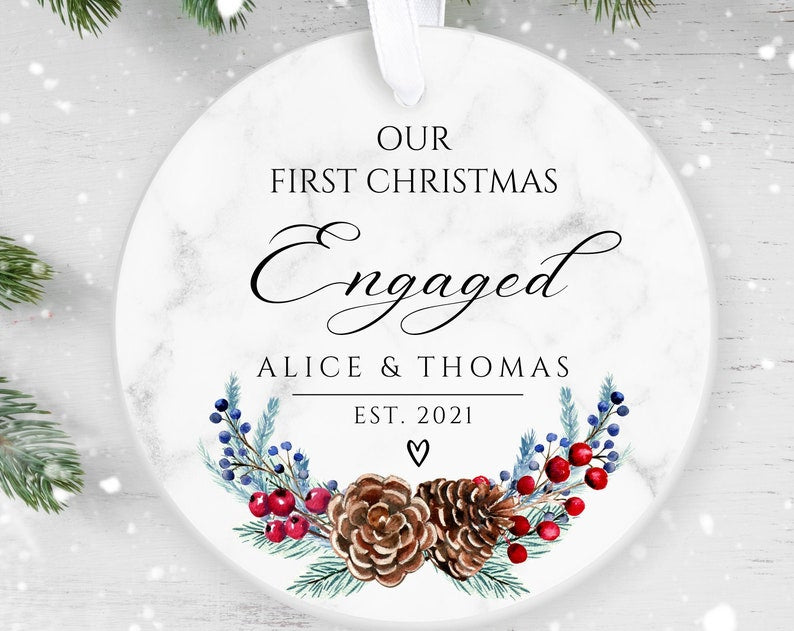Our First Christmas Engaged, Personalised Ceramic Decoration, Christmas Ornament , Personalized  Christmas Ornament, First Christmas Uk