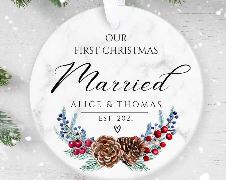 Our First Christmas Married, Personalised Ceramic Decoration, Christmas Ornament , Personalized  Christmas Ornament, Wedding Keepsake