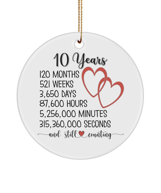 10 Year Anniversary Ornament For Husband Wife Boyfriend Girlfriend Romantic 10Th Wedding Anniversary Gifts For Couples Ten Years Together