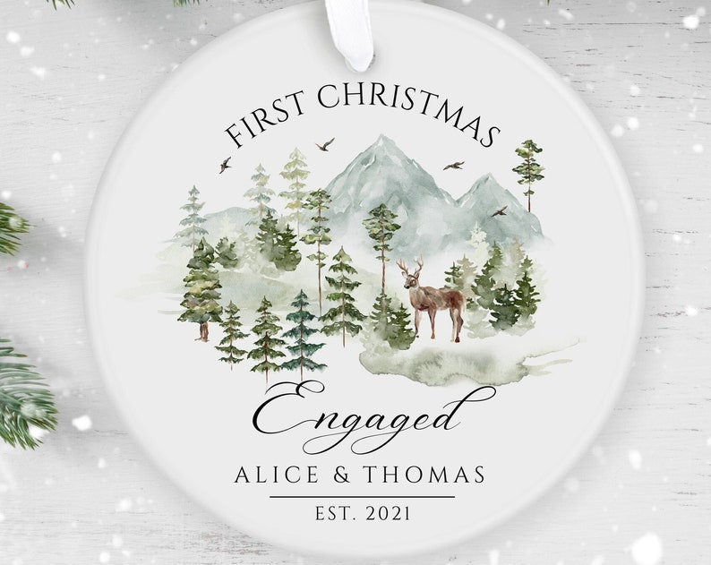 Our First Christmas Engaged, Personalised Ceramic Decoration, Christmas Ornament , Personalized  Christmas Ornament, First Christmas Uk