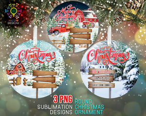 Rustic Woodland Christmas Ornament Png Sublimation Template, Woodland Barn, Winter Scenes, Family Personalized Ornament Png Designs Download