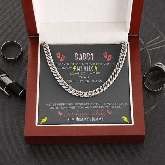 Daddy Necklace - My Hero I Love You More Than You'll Ever Know, First Time Dad Gift, New Dad Gift, Cuban Link Chain Necklace