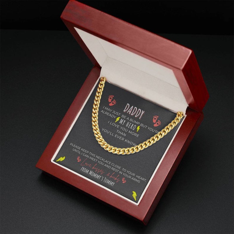 Daddy Necklace Gift Fathers Day Necklace Gift New Dad Cuban Link Chain - I may just be a bump but you're already My Hero I love you LX123B