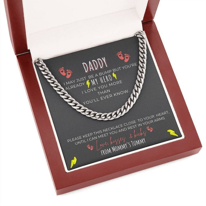 Daddy Necklace - My Hero I Love You More Than You'll Ever Know, First Time Dad Gift, New Dad Gift, Cuban Link Chain Necklace