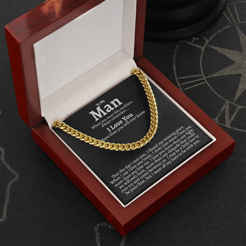 To My Man Cuban Chain Necklace for Him, I Love You more than you will ever know - I found my missing piece - Romantic Birthday Gifts for Him Christmas Valentines LX095G