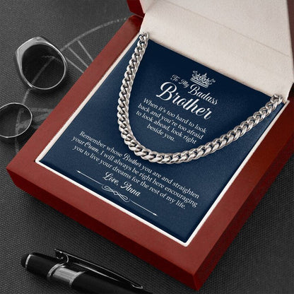 To My Badass Brother Necklace - Straighten Your Crown, Necklace Gift for Badass Brother, Cuban Link Chain Necklace