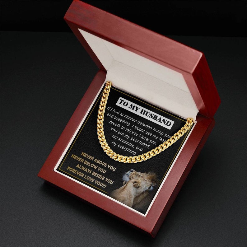 Anniversary Gift for Husband, Always Beside You Forever Love You DaBass Husband Necklace from Wife, Cuban Link Necklace