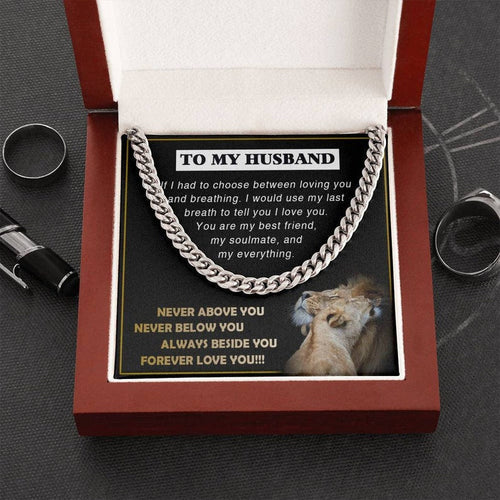 Anniversary Gift for Husband, Always Beside You Forever Love You DaBass Husband Necklace from Wife, Cuban Link Necklace