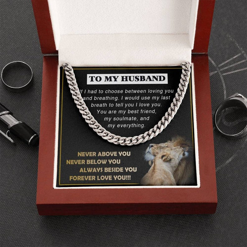 Anniversary Gift for Husband, Always Beside You Forever Love You DaBass Husband Necklace from Wife, Cuban Link Necklace