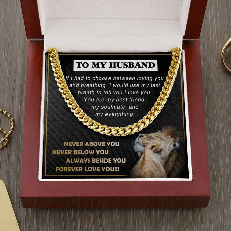 Anniversary Gift for Husband, Always Beside You Forever Love You DaBass Husband Necklace from Wife, Cuban Link Necklace