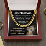 Anniversary Gift for Husband, Always Beside You Forever Love You DaBass Husband Necklace from Wife, Cuban Link Necklace