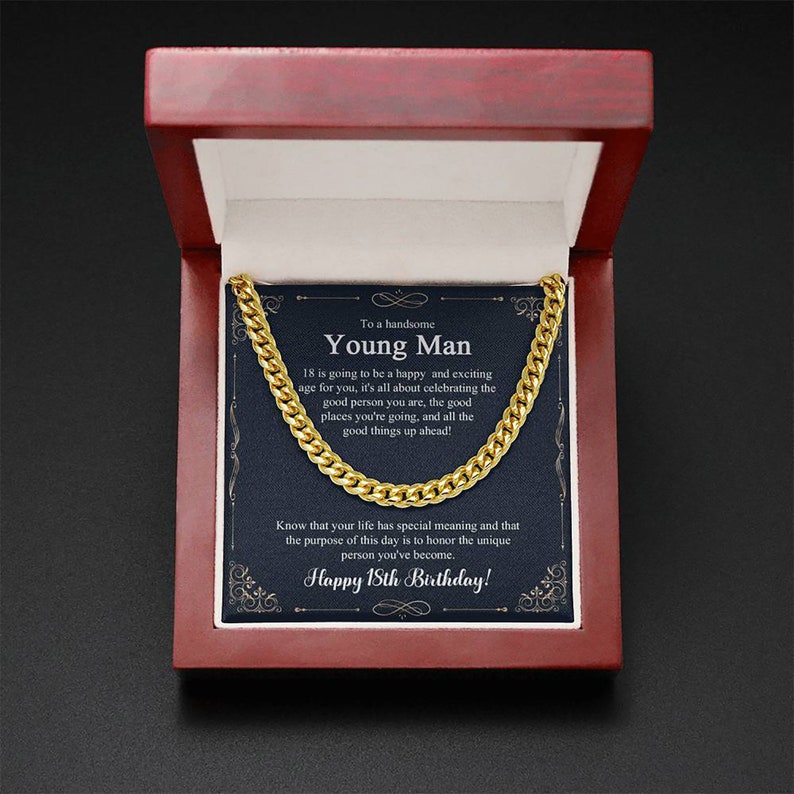 18th Birthday Gift For Son, 18th Birthday Present For Man, Personalized Gift for 18 Year Old Male, 18th Birthday Gift Boy, Cuban Link Chain Necklace