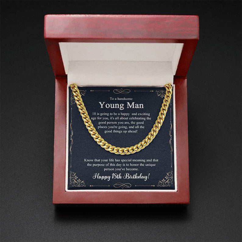 18th Birthday Necklace Gift For Him, Present For Man, Personalized Gift for 18 Year Old Male, 18th Birthday Gift Boy Cuban Link Chain Necklace