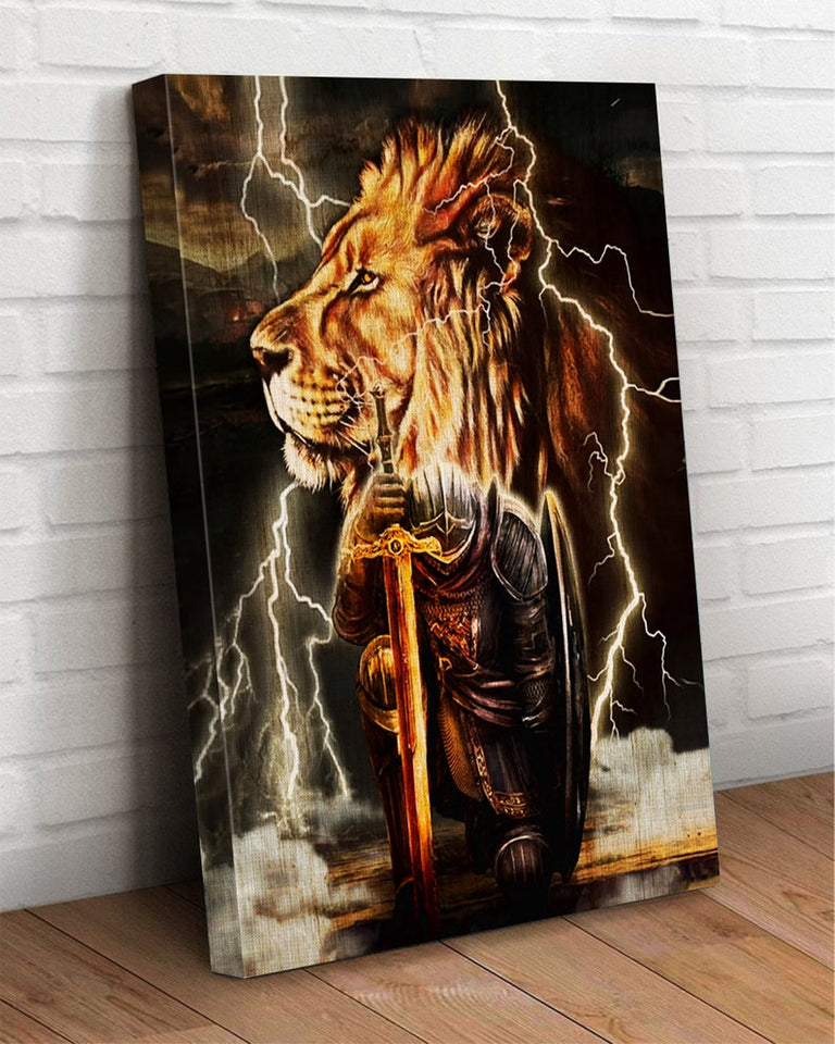 Lion And Knight Jesus Male Warrior - Matte Canvas