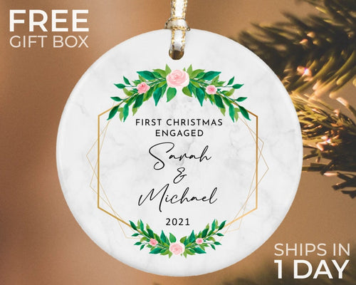 Personalized Engaged Ornament, Custom Gold Engagement Ornament, Engagement Gift, First Christmas Engaged, Engagement Announcement