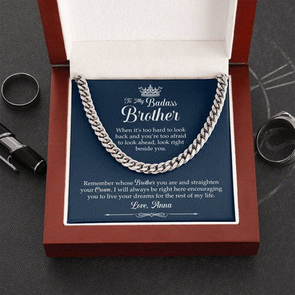 To My Badass Brother Necklace - Straighten Your Crown, Necklace Gift for Badass Brother, Cuban Link Chain Necklace