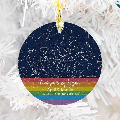 Custom Star Map By Date Lgbtq Rainbow Ornament, Gay Couple Gift, Lesbian Two Brides Wedding Gift, Gay Anniversary Ornament, Queer Valentine