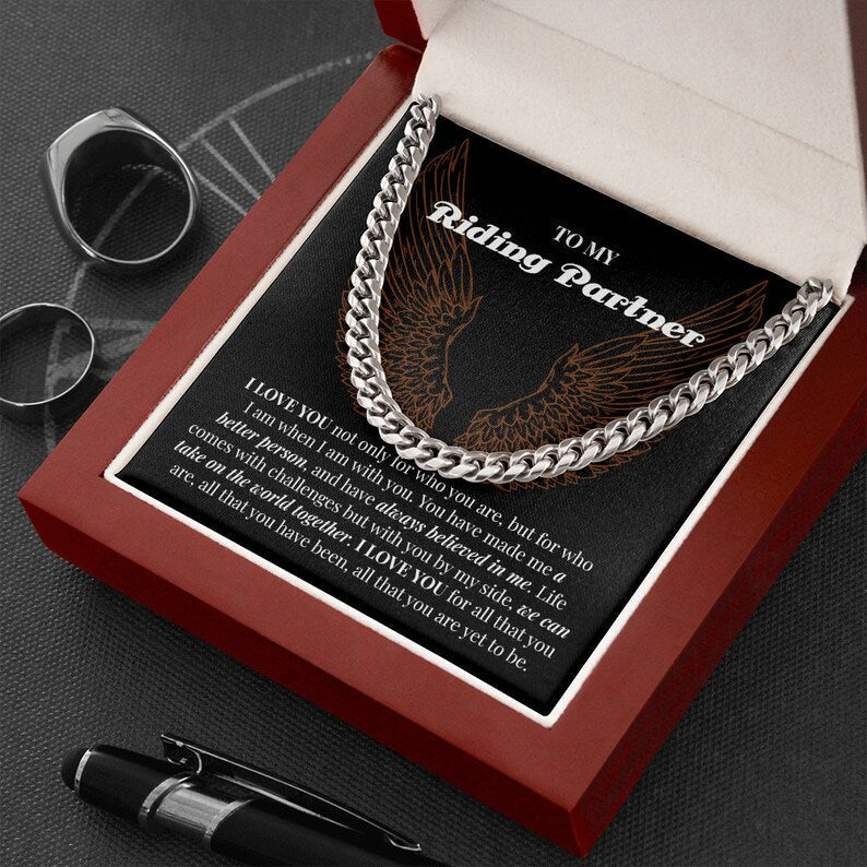 Riding Partner Gift, Cuban Link Chain Necklace For My Boyfriend, Gift For Husband, Riding Partner Gift For Man, Motorcyclist Gift For Him.