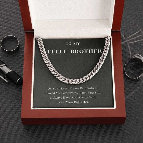 To My Little Brother Necklace, Birthday Gift Present For Little Brother, Graduation Gift From Big Sister, To My Little Brother Cuban Link Chain