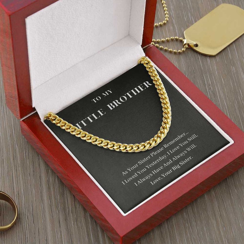 To My Little Brother Necklace, Birthday Gift Present For Little Brother, Graduation Gift From Big Sister, To My Little Brother Cuban Link Chain