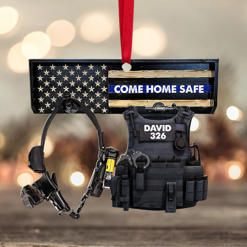 Police Uniform Come Home Safe Flat Personalized Ornament - Two Sided Ornament