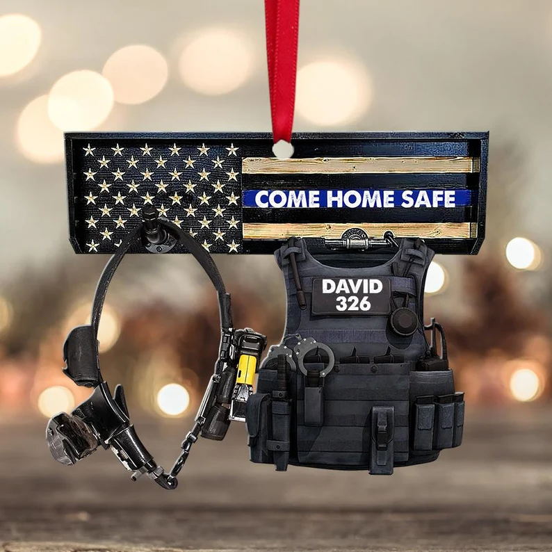 Police Uniform Come Home Safe Flat Personalized Ornament - Two Sided Ornament