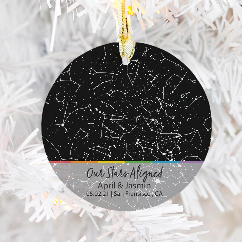 Custom Star Map By Date Lgbtq Rainbow Ornament For Gay Couple Gift For Lesbian Wedding Ornament Gay Anniversary Gift Gay Christmas Ornament