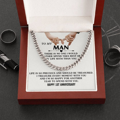 To My Man Cuban Chain Necklace Gift, Romantic 1st Anniversary Gifts For Him, Best Jewelry For Men, Husband Gifts, Happy 1st Anniversary Gift