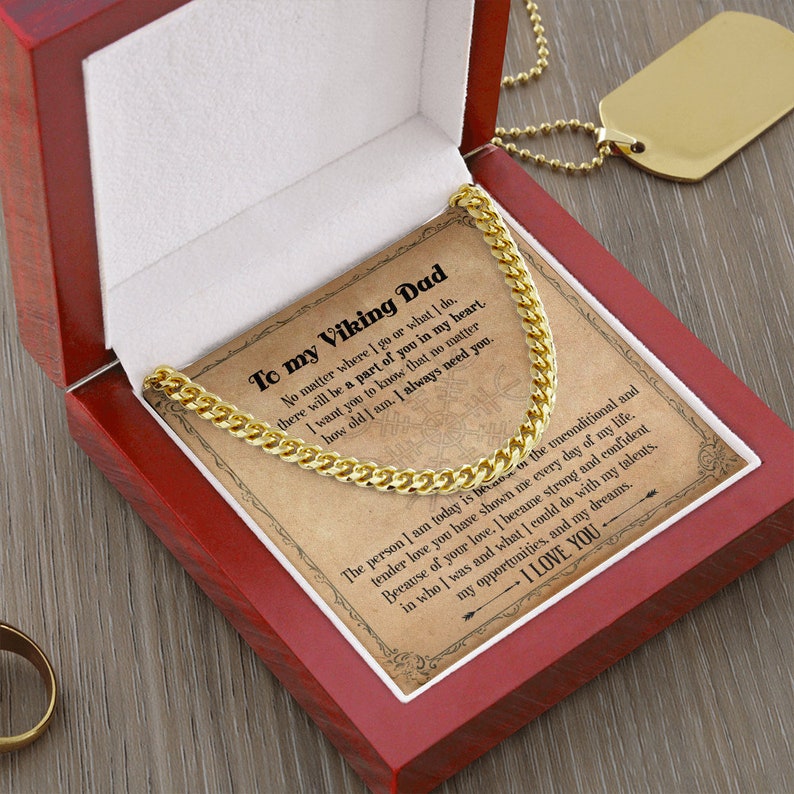 Viking Dad Gift Necklace, Viking Style Gift For My Dad, Cuban Link Chain Necklace For Dad From Daughter ,To My Dad Gift From Son