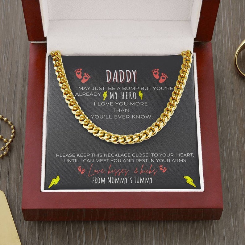 Daddy Necklace Gift Fathers Day Necklace Gift New Dad Cuban Link Chain - I may just be a bump but you're already My Hero I love you LX123B