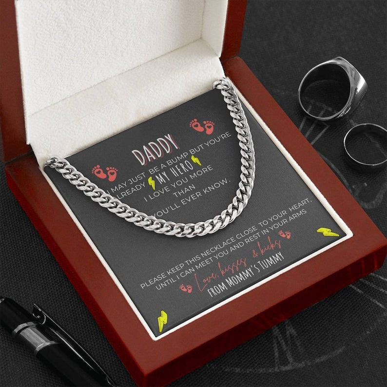 Daddy Necklace - My Hero I Love You More Than You'll Ever Know, First Time Dad Gift, New Dad Gift, Cuban Link Chain Necklace