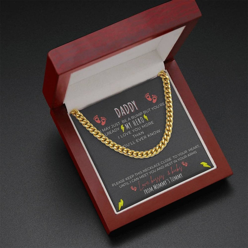 Daddy Necklace - My Hero I Love You More Than You'll Ever Know, First Time Dad Gift, New Dad Gift, Cuban Link Chain Necklace