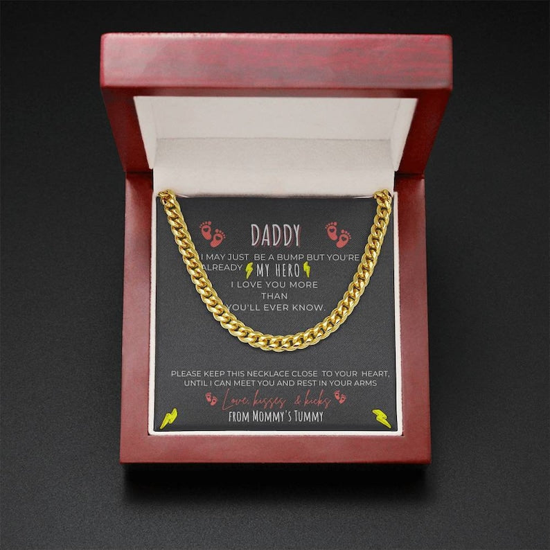 Daddy Necklace - My Hero I Love You More Than You'll Ever Know, First Time Dad Gift, New Dad Gift, Cuban Link Chain Necklace