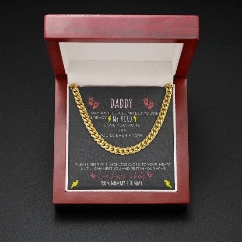 Daddy Necklace Gift Fathers Day Necklace Gift New Dad Cuban Link Chain - I may just be a bump but you're already My Hero I love you LX123B