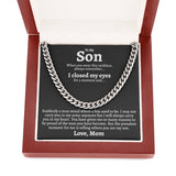 To My Son Necklace I will always carry you in my heart Love, Mom Cuban Link Chain Necklace LX340M