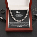 To My Son Necklace I will always carry you in my heart Love, Mom Cuban Link Chain Necklace LX340M
