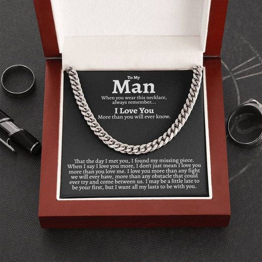 To My Man Cuban Chain Necklace for Him, Romantic Birthday Gifts for Him Christmas, Best Jewelry for Men, Jewelry for Him Romantic