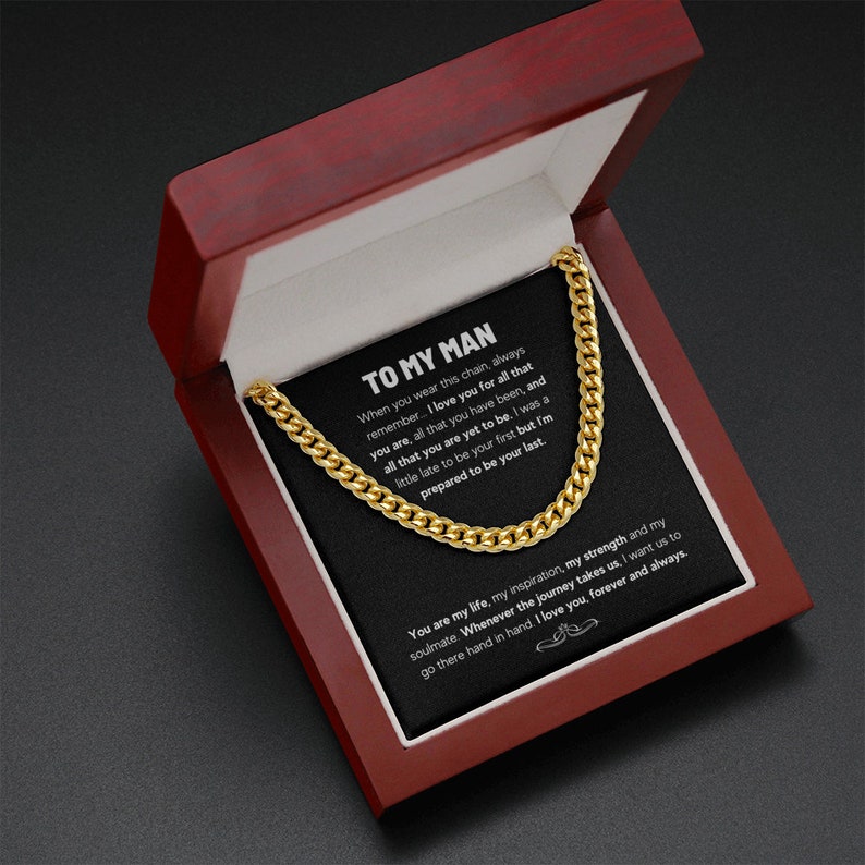 Gifts for Husband Boyfriend Necklace, To My Man I Love You Forever And Always, Anniversary Wedding Gift, Cuban Link Chain Necklace