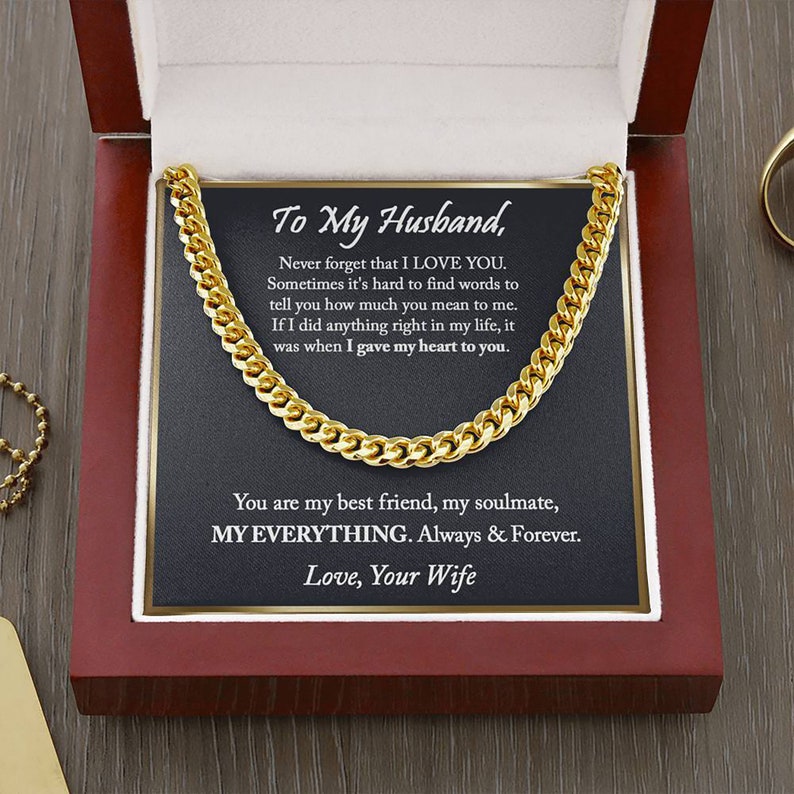 To My Husband Cuban Chain Necklace Anniversary Gift For Husband Husband Birthday Husband Gift From Wife Father's Day