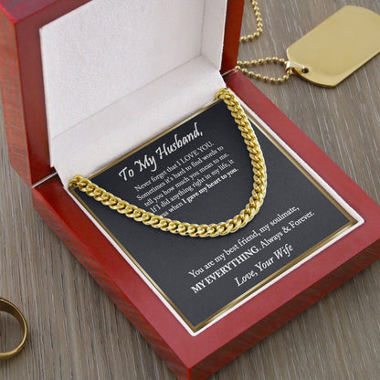 To My Husband Necklace, Anniversary Gift For Husband, Husband Gift From Wife, Husband Birthday, Father's Day Gift For Husband, Cuban Link Chain Necklace