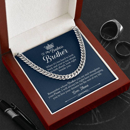 To My Badass Brother Necklace - Straighten Your Crown, Necklace Gift for Badass Brother, Cuban Link Chain Necklace