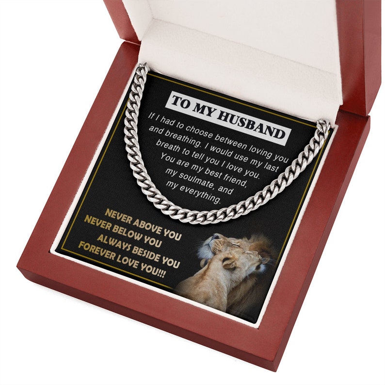 Anniversary Gift for Husband, Always Beside You Forever Love You DaBass Husband Necklace from Wife, Cuban Link Necklace